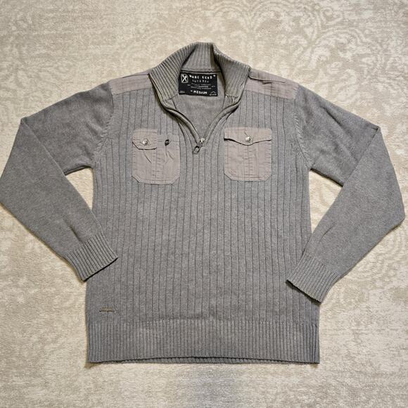 Marc Ecko Cut & Sew Gray 1/4 Zip Ribbed Sweater Men’s Size Medium - Picture 1 of 9